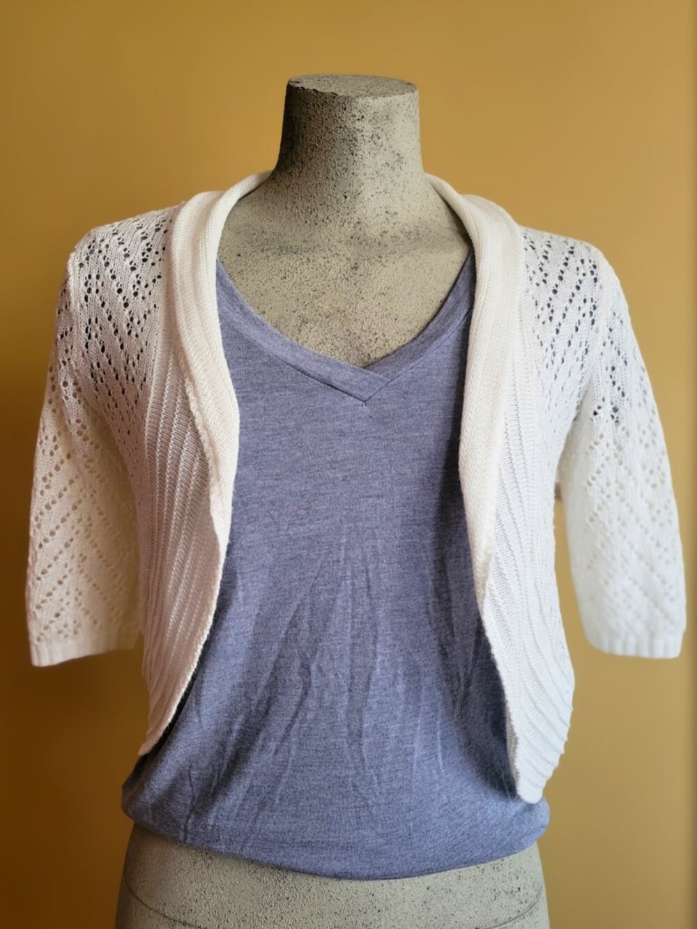 3/$38 BUNDLE! Leo & Nicole White Chevron Pointelle Open Knit Shrug - S